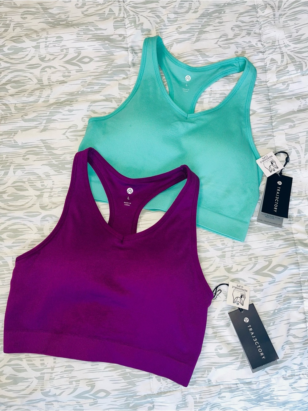 NWT Bundle/2 Traj3ctory Seamless Racerback Sports Bras- Teal & Purple